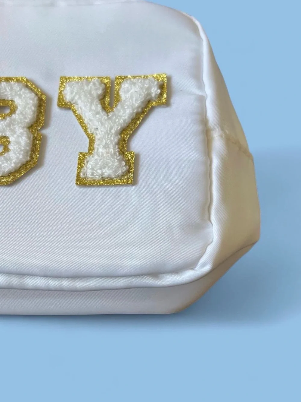 White Kids 'BABY' Glitter Patch Pouch